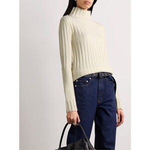 Proenza Schouler L Sweater Haven Wool Cashmere Rib Turtleneck Bone Ivory NWT